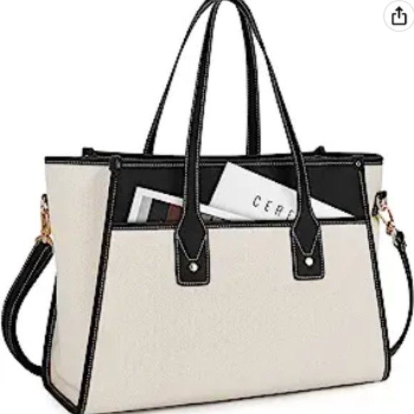 Missnine Tote Bag Canvas Laptop Bag 15.6 inch Work Bags for Women Casual Compute main image 4